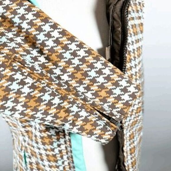 Burton Womens Size XS Brown Ski Snow Jacket Tan Houndstooth Hooded Insulated - Picture 2 of 13
